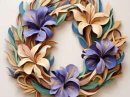 A wreath of flowers made out of paper.