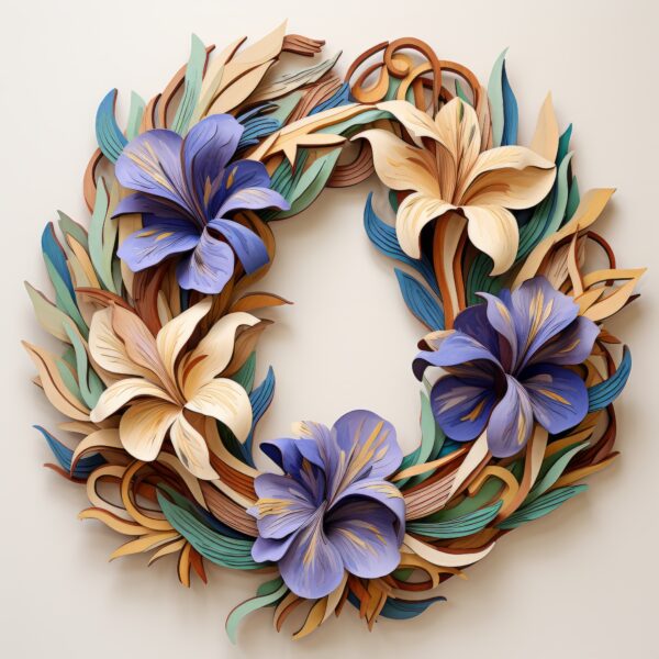 A wreath of flowers made out of paper.