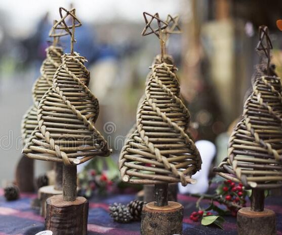 A group of small trees made out of twigs.