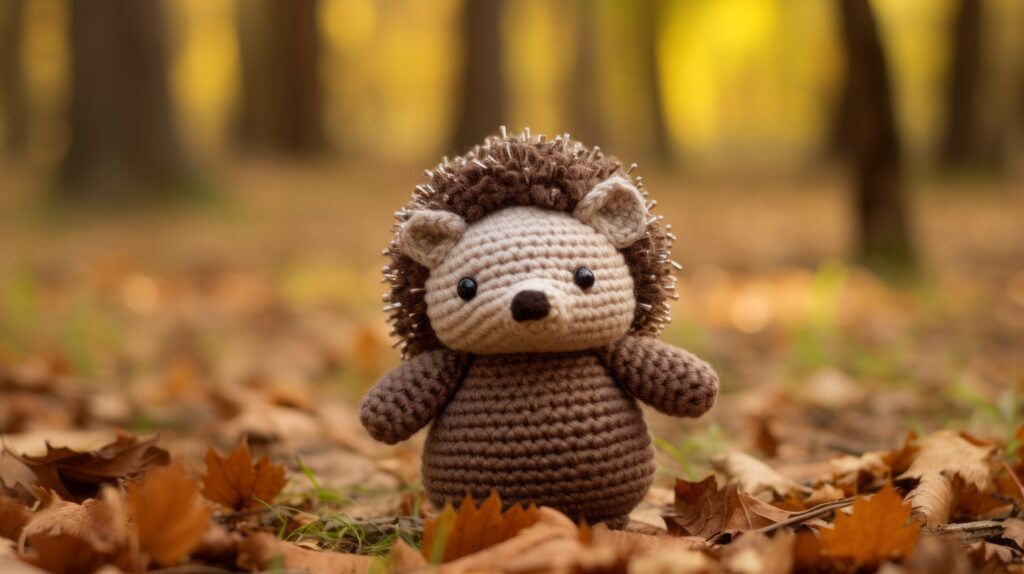 A stuffed animal is sitting in the leaves.