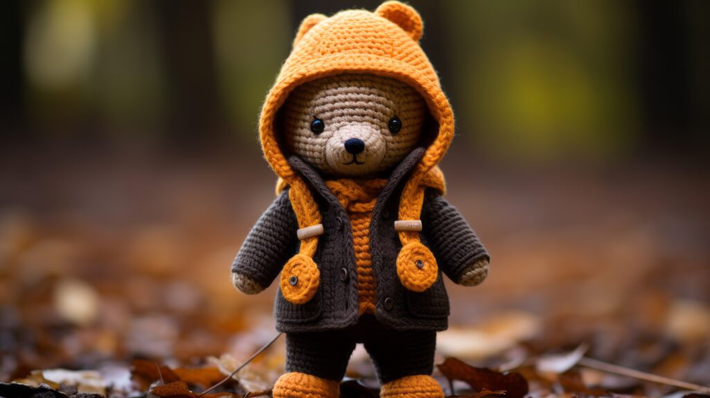 A teddy bear in a jacket and boots