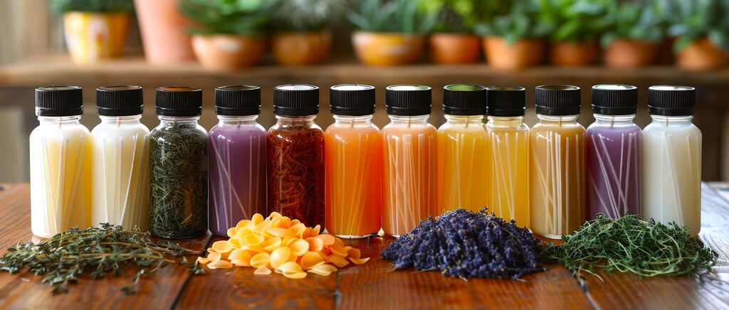 Colored wax candle making supplies.