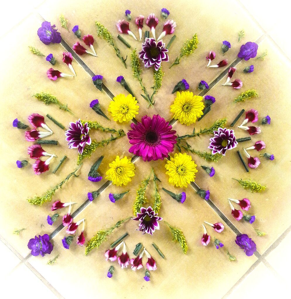 Floral mandala, colorful flower arrangement.