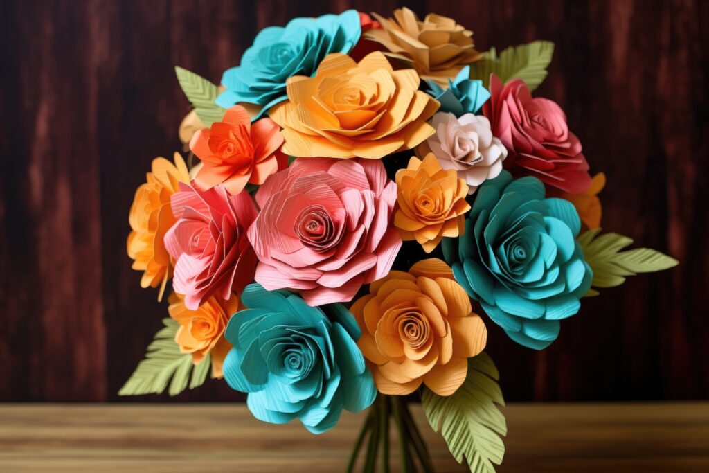 Colorful paper flower bouquet.