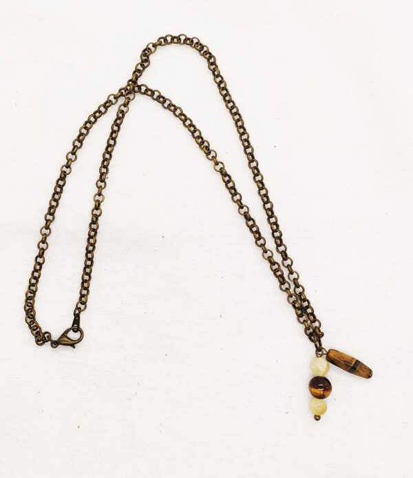 Bronze Tiger eye and Calcite Gemstone Charm Choker Necklace - Handmade Jewelry