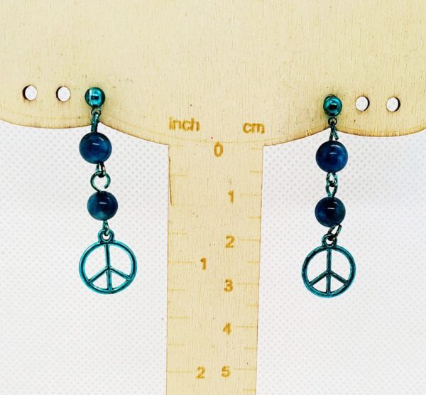 Blue Gemstone Peace Sign Dangle Earrings - Post Earrings - Handmade Jewelry - Image 2