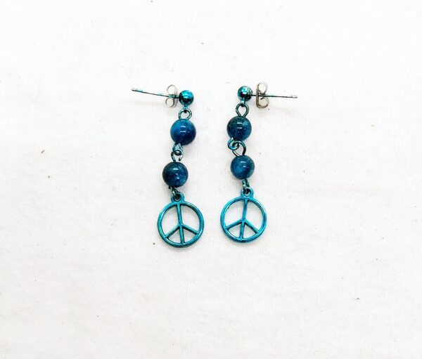 Blue Gemstone Peace Sign Dangle Earrings - Post Earrings - Handmade Jewelry