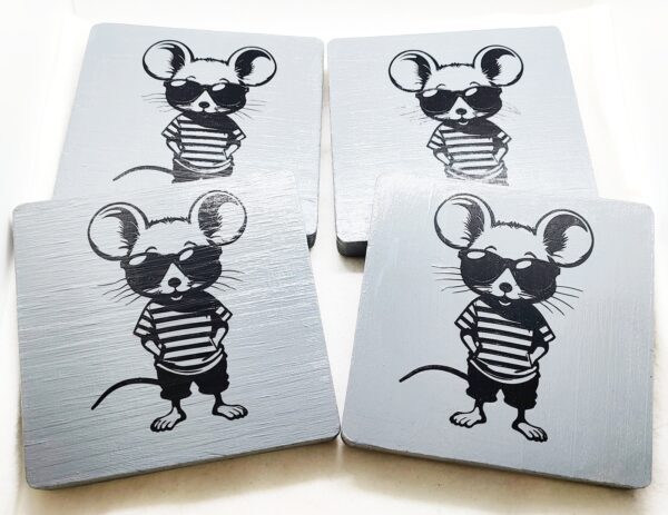 Hand Painted Cool Fancy Rat with Sunglasses Coaster Set - Set of 4 - Unique Home