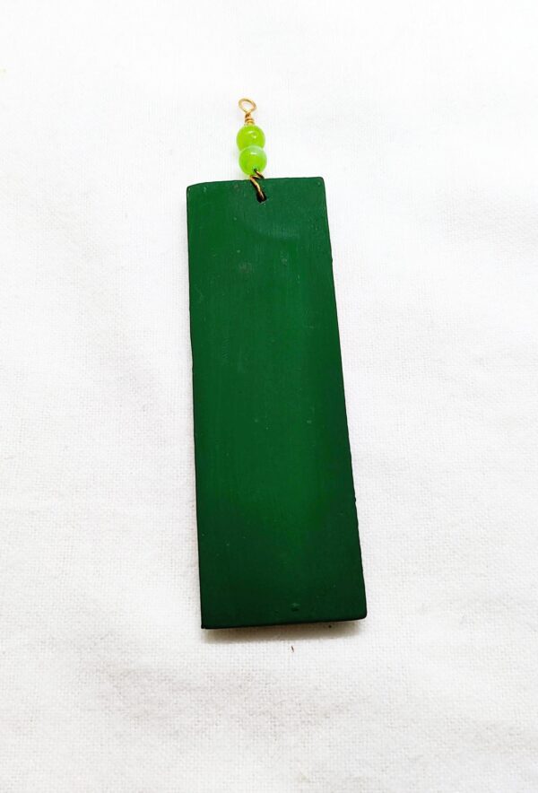 Large Wooden Sunflowers with Green Background Rectangular Beaded Stone Pendant - Image 2