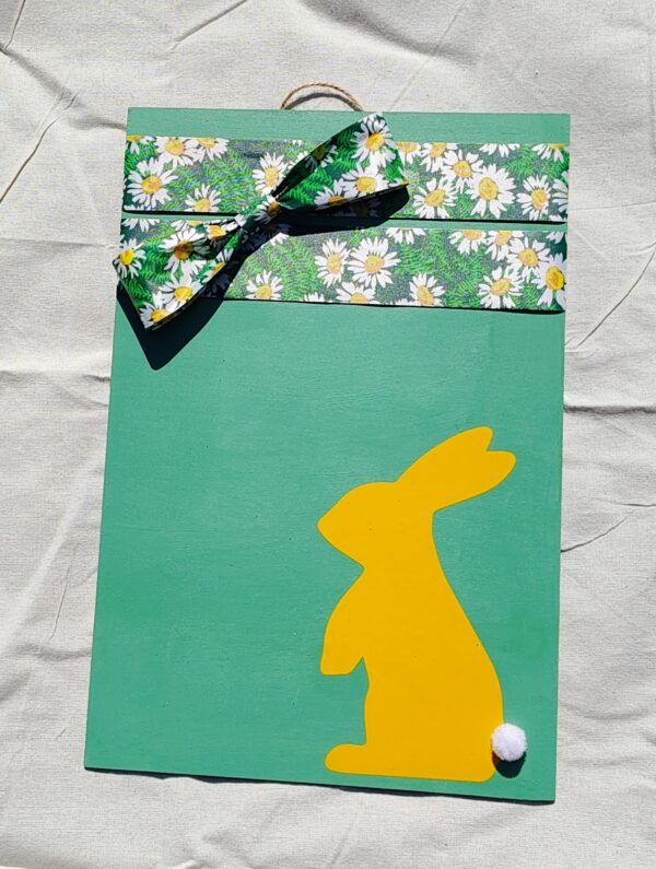 Decorative Easter Bunny Wooden Plaque - Spring Themed Home Decor