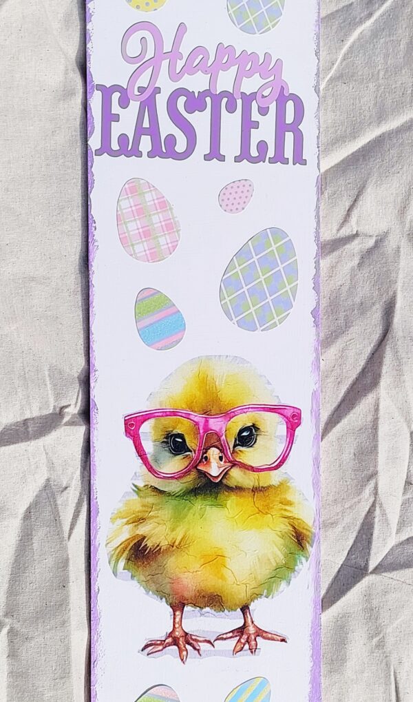 Long Decorative Happy Easter Chick with Glasses Wooden Plaque - Easter Decor - Image 2