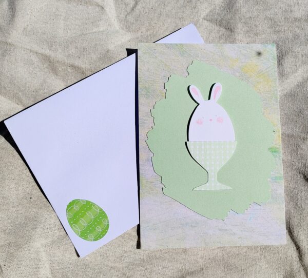 Easter Bunny in Egg Cup Easter Greeting Card - Handmade Easter Card for Children and Adults, Spring Cards, Cards for Easter