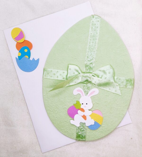 Egg Shaped Easter Bunny Rabbit Easter Greeting Card - Handmade Easter Card for Children and Adults, Spring Cards, Cards for Easter