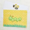 Handmade card: bee and button caterpillar.
