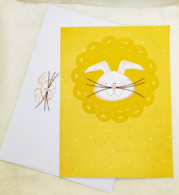 Yellow Easter Bunny Spring Greeting Card - Handmade Easter Card for Children and Adults, Spring Cards, Cards for Easter