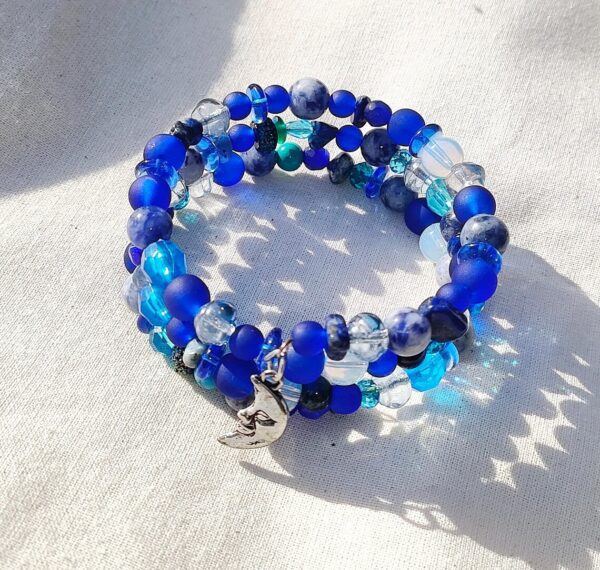 Blue Multi Stone Memory Wire Bracelet. Multi-wrap Bracelet. Boho Style Bracelet. Gemstone Statement Bracelet. Slip On Handmade Jewelry