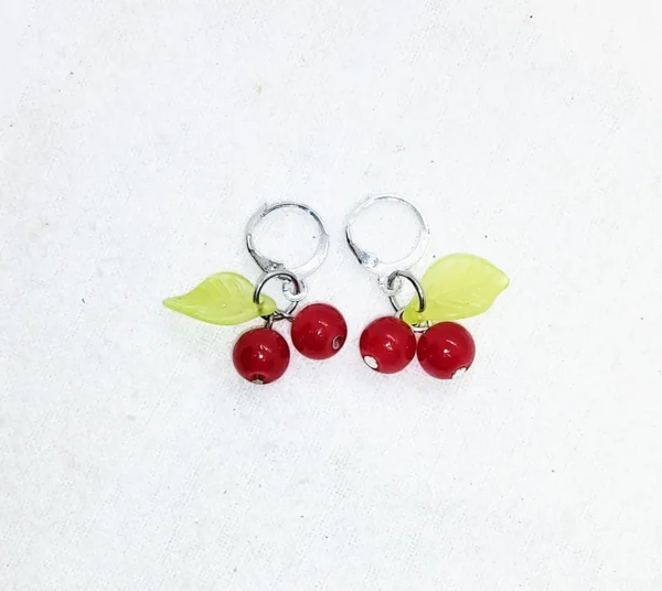 Playful Red Cherry Charm Gold Plated Drop Earrings - Handcrafted Jewelry - Double Cherry Earrings - Fruit Jewelry - Women's Spring Jewelry