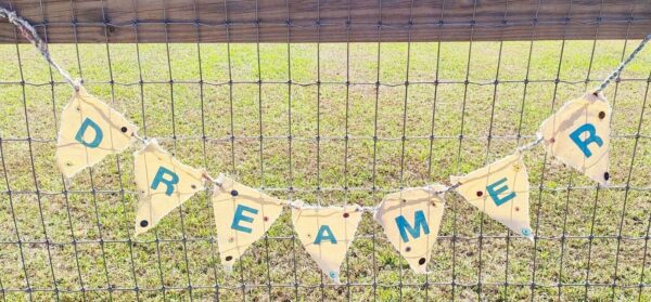 DREAMER Canvas Banner Flag with Buttons - Handmade Decor