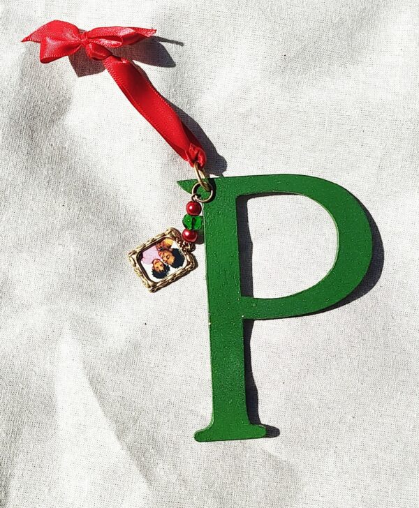 Handcrafted Wooden Letter Initial P Ornament - Gift - Christmas Tree Accent