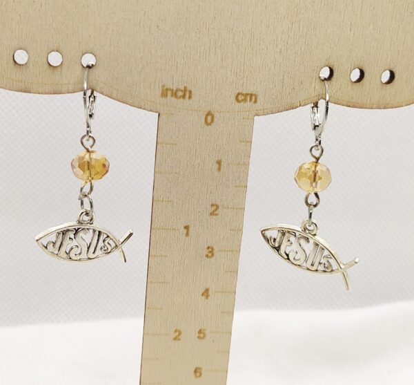 Christian Jesus Fish Sign Dangle Earrings - Handcrafted Jewelry - Gifts for Her - Image 2