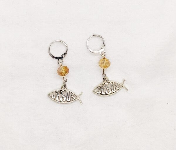 Christian Jesus Fish Sign Dangle Earrings - Handcrafted Jewelry - Gifts for Her