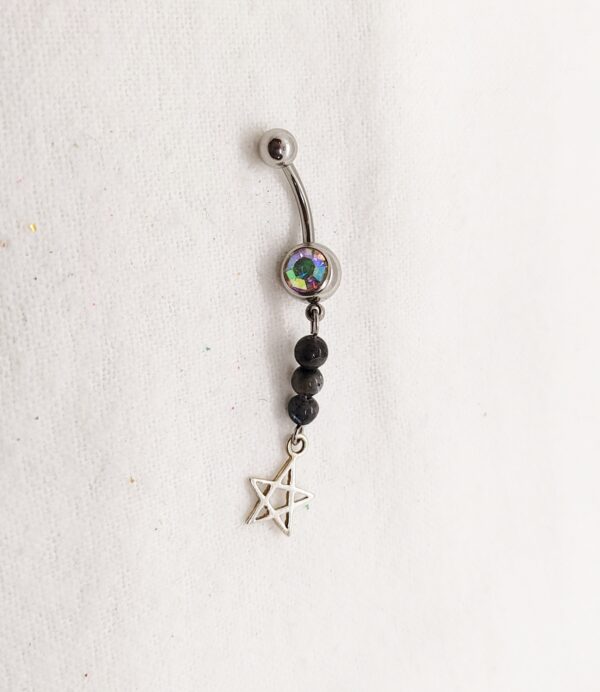 Sterling Silver Star & Labradorite Gemstone Belly Ring Body Jewelry - 14 G