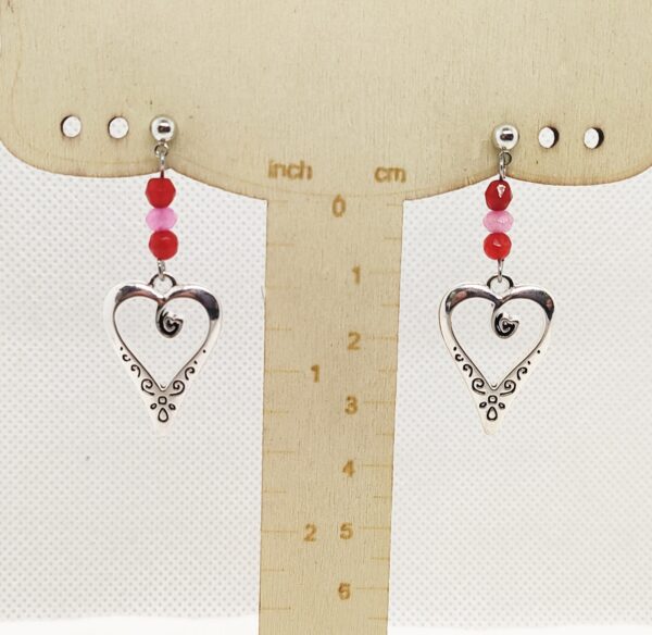 Handmade Decorative Heart & Gemstone Post Earrings - Wedding, Valentine Jewelry - Image 2