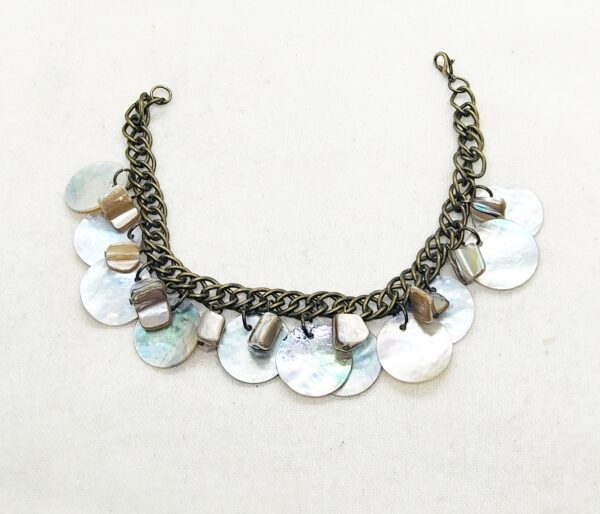 Bronze Mother of Pearl & Shell Charm Bracelet - Handcrafted Summer Jewelry - Image 2