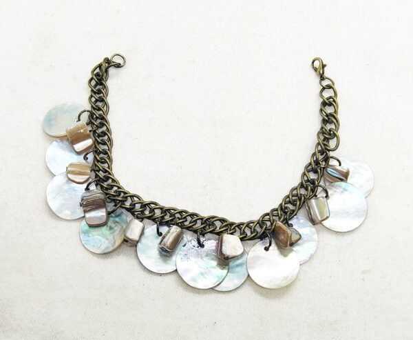 Bronze Mother of Pearl & Shell Charm Bracelet - Handcrafted Summer Jewelry