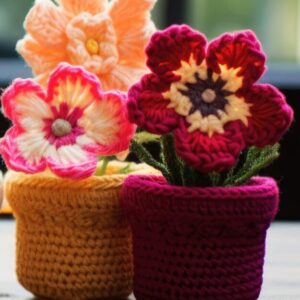 Crochet Flower Pot Set - Handmade Decorative Blossoms