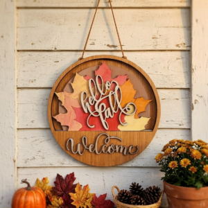 "Hello Fall" Interchangeable Wood Door Hanger & Sign