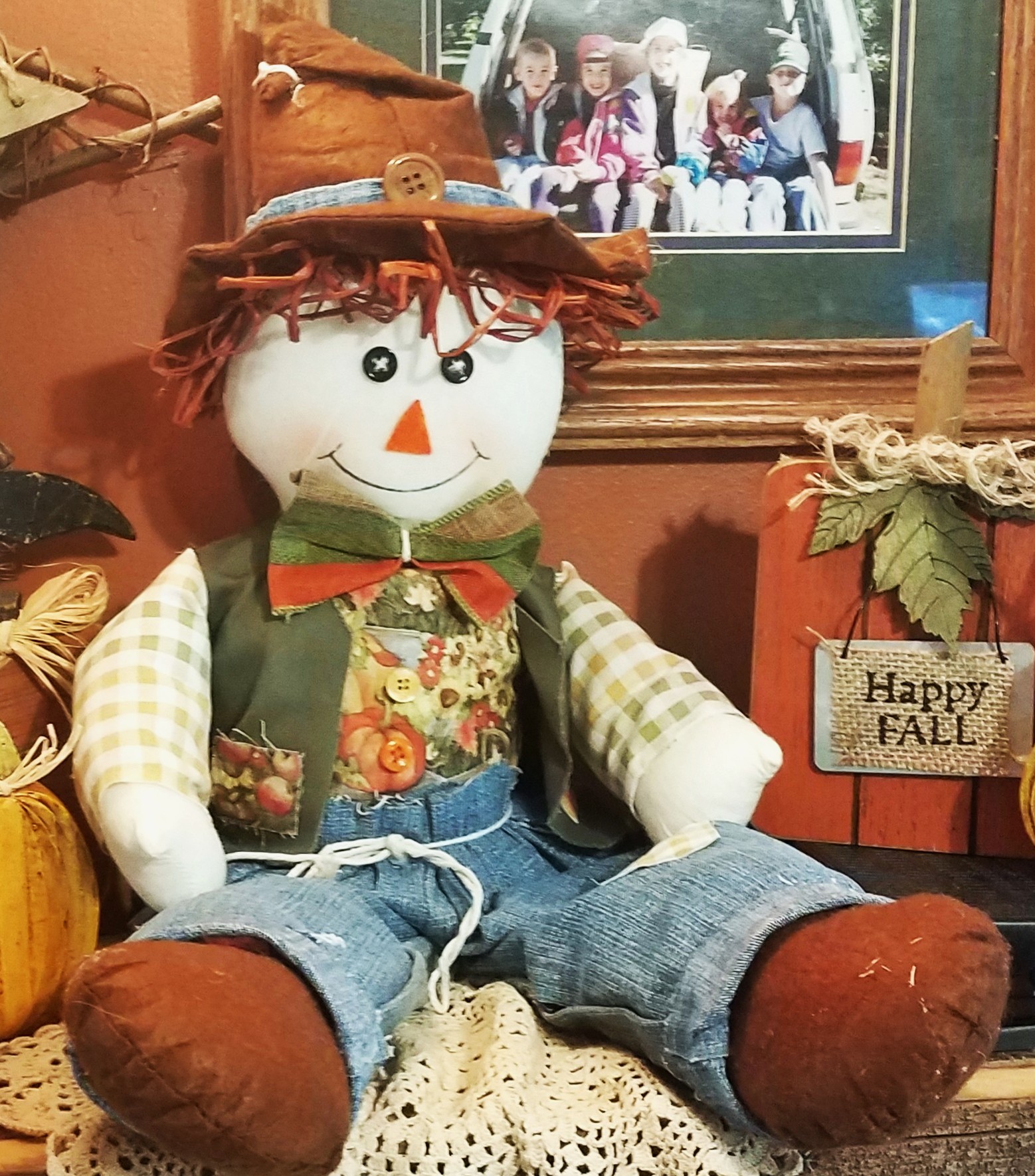 Handmade Fall Scarecrow Shelf Sitter - Image 3