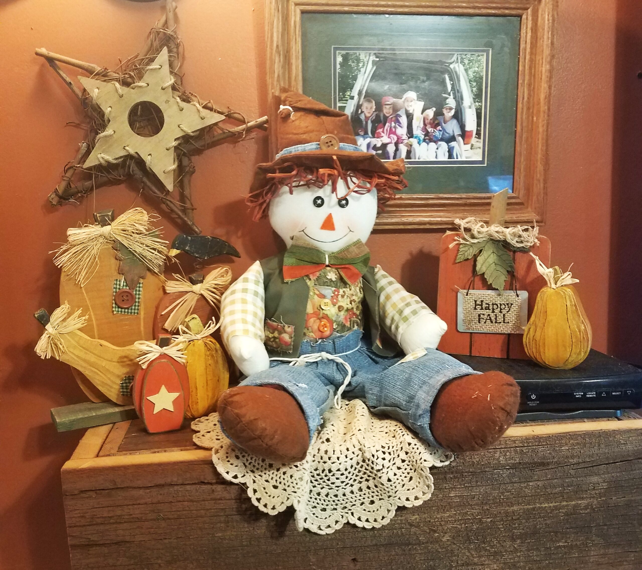 Handmade Fall Scarecrow Shelf Sitter