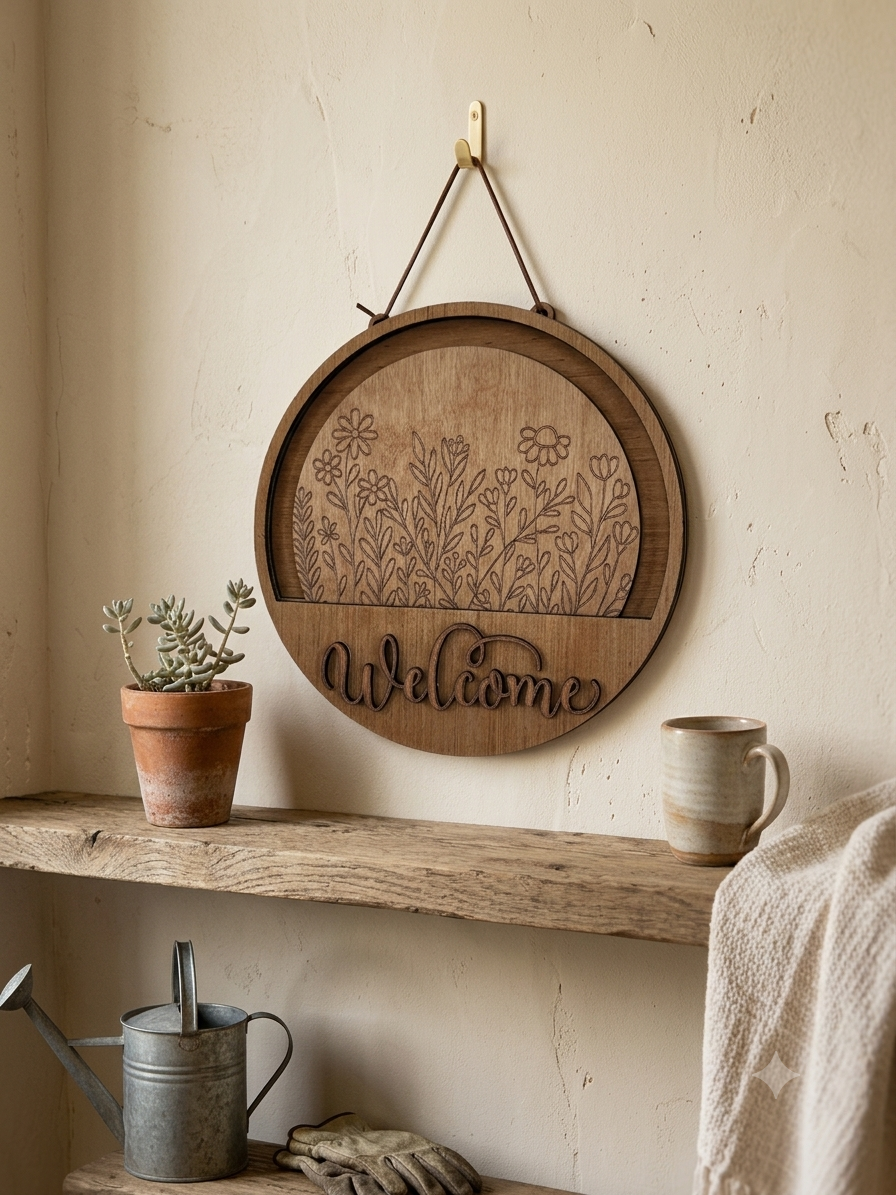 Interchangeable Wildflower Wood Door Hanger & Sign Base