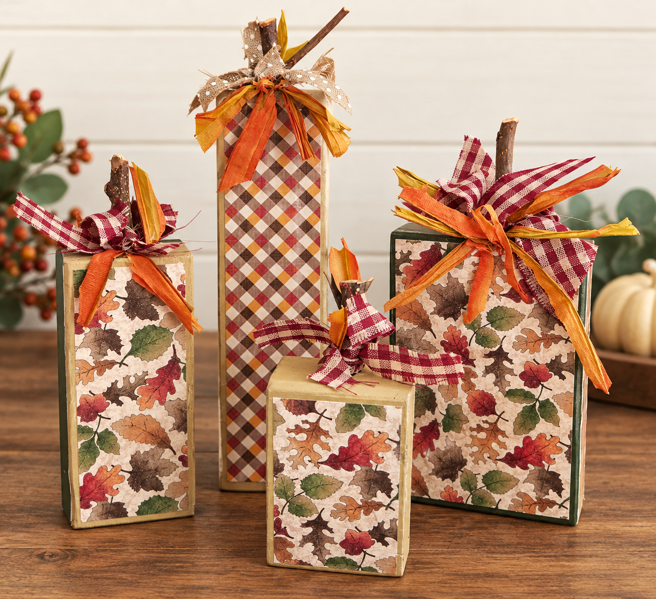 Rustic Fall Wood Pumpkin Set