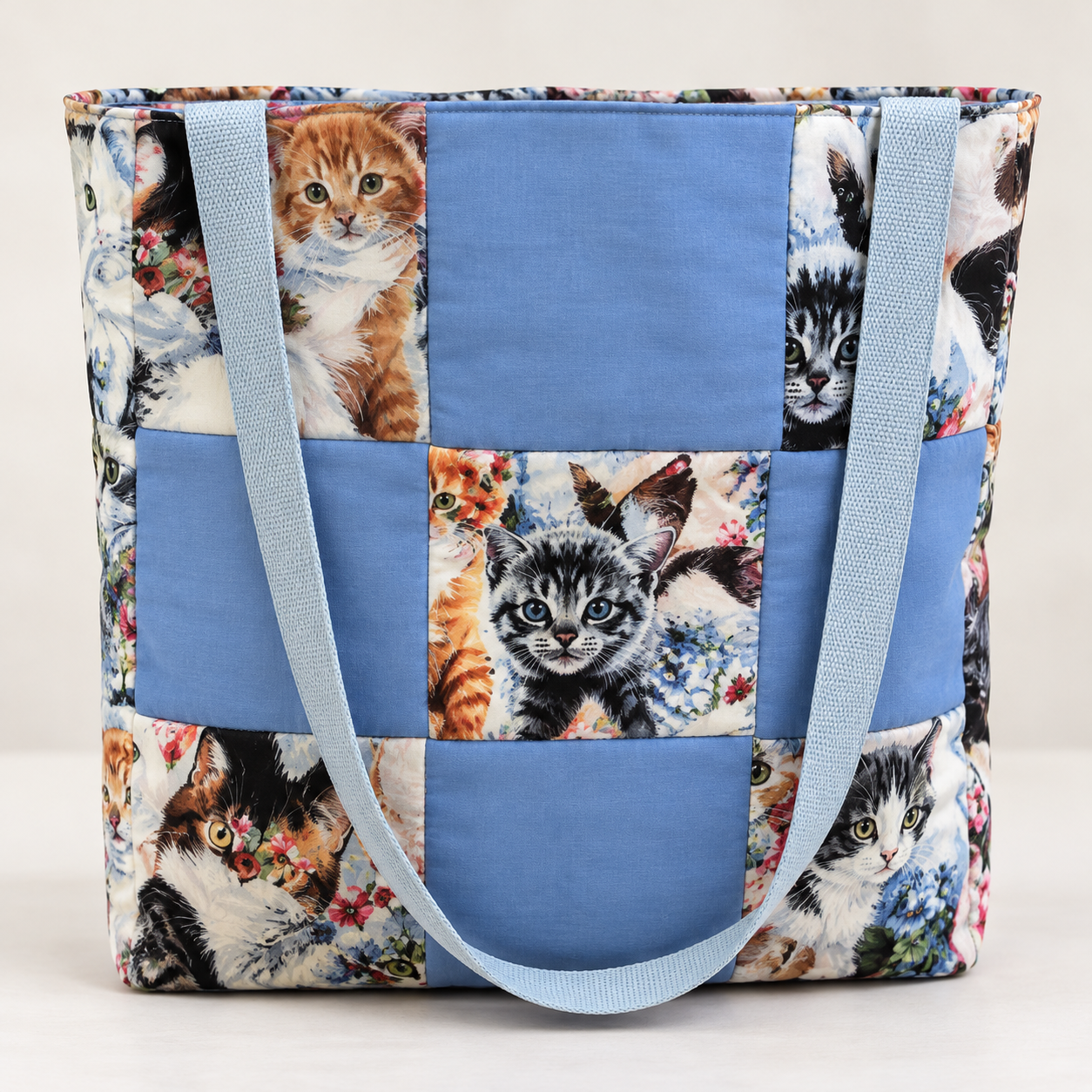 Handmade Cat Print Patchwork Tote - Image 3
