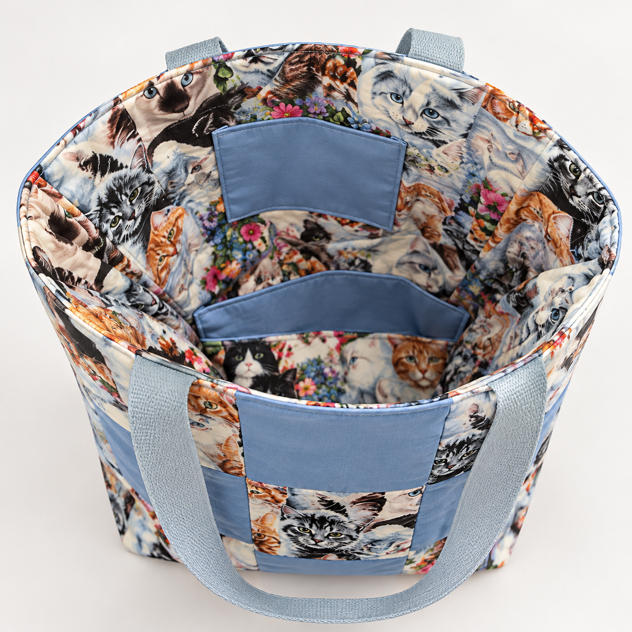 Handmade Cat Print Patchwork Tote - Image 2
