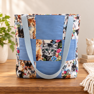Handmade Cat Print Patchwork Tote
