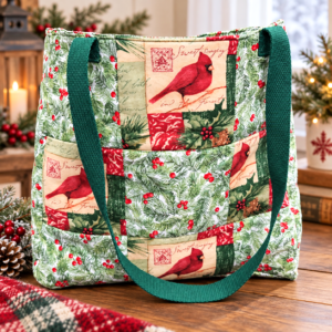 Christmas Cardinal Patchwork Tote Bag